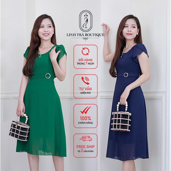 Váy đầm trung niên cao cấp [LINH TRÀ] đầm voan kèm thắt lưng eo thiết kế lịch sự, sang trọng - TM 44