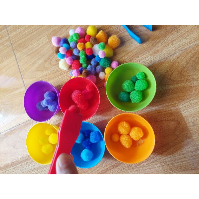 Combo sét bát màu và túi 100 hạt pompom đủ cỡ