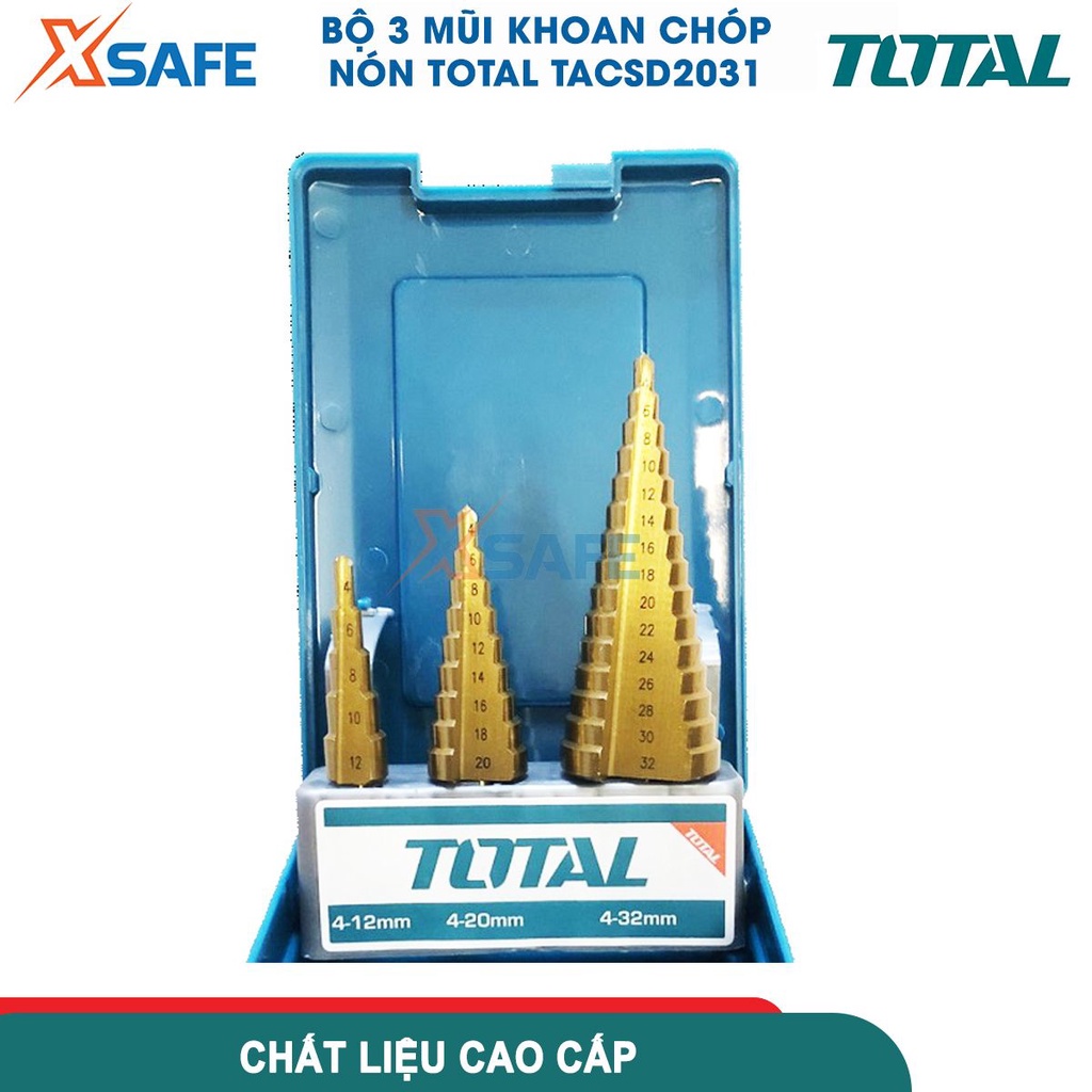 Bộ mũi khoan chóp nón HSS 3 chi tiết TOTAL TACSD2031 4-32mm mũi khoan tháp chất liệu HSS tốc độ cao, mũi khoan bậc thang