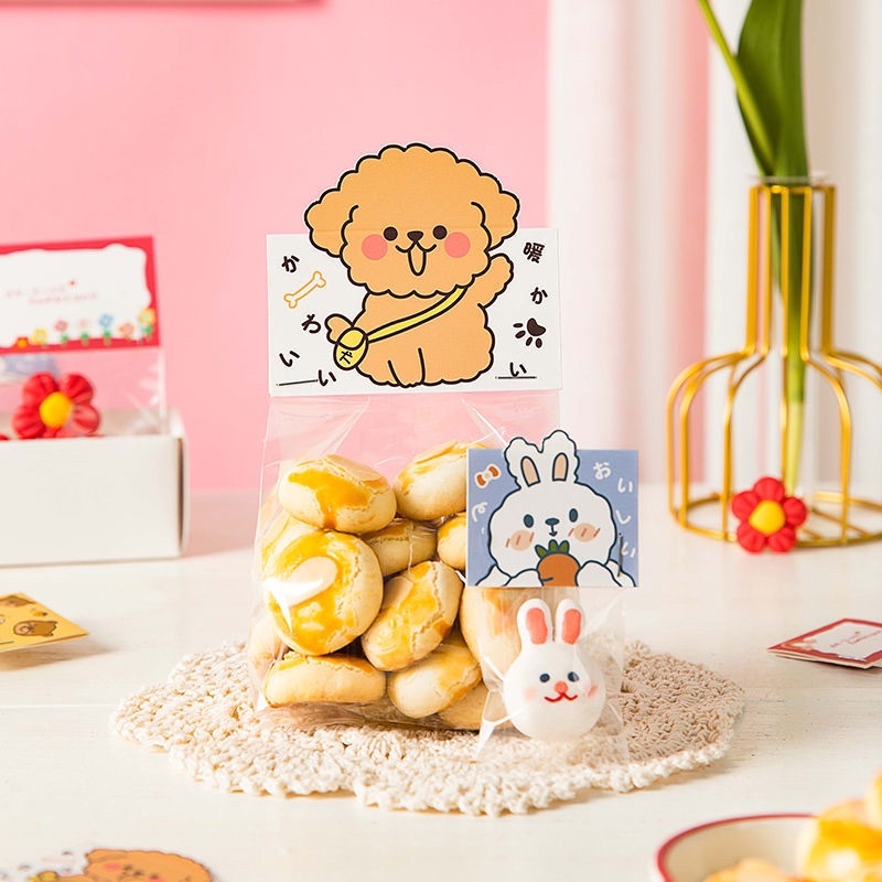 set 10 bộ túi kiếng và kẹp giấy hình gấu, hoa 3 size