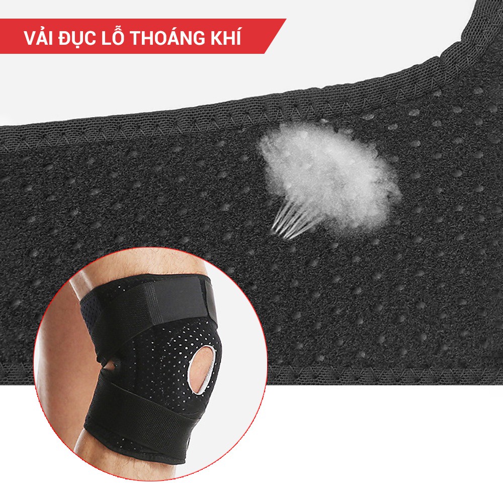 Bó gối thể thao, băng đầu gối GoodFit đệm silicone, thanh lò xo trợ lực hỗ trợ chấn thương GF512K