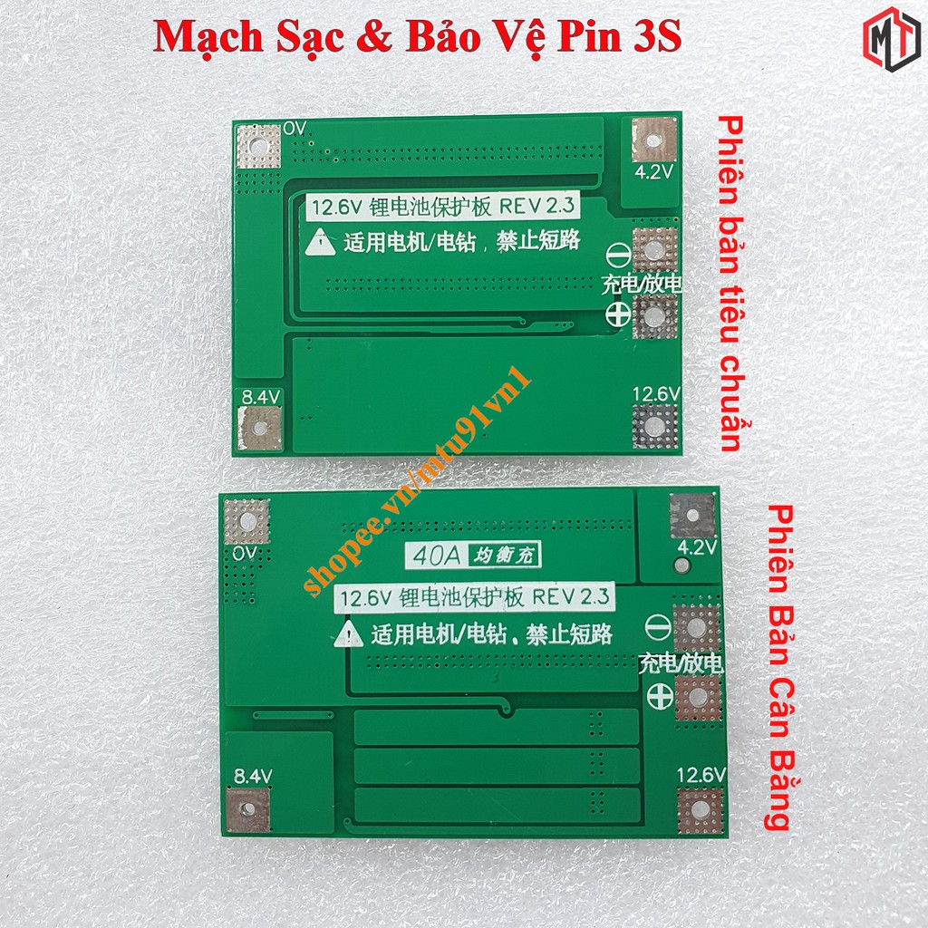 Mạch 3S 12V 40A. Mạch bảo vệ khối pin Lithium ion 3S 18650 26650, Dòng xả cao ổn định