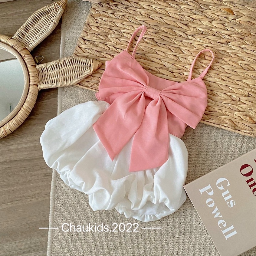 Sét đi biển cho bé gái, Đồ bộ áo nơ bảng màu cực đẹp cho bé nhà Chaukids DOBO017