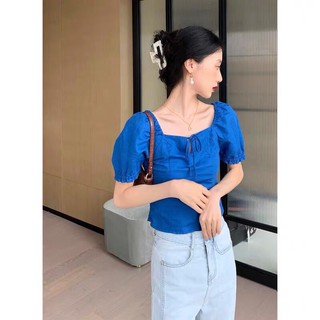 Áo sơ mi chun lưng cổ nơ