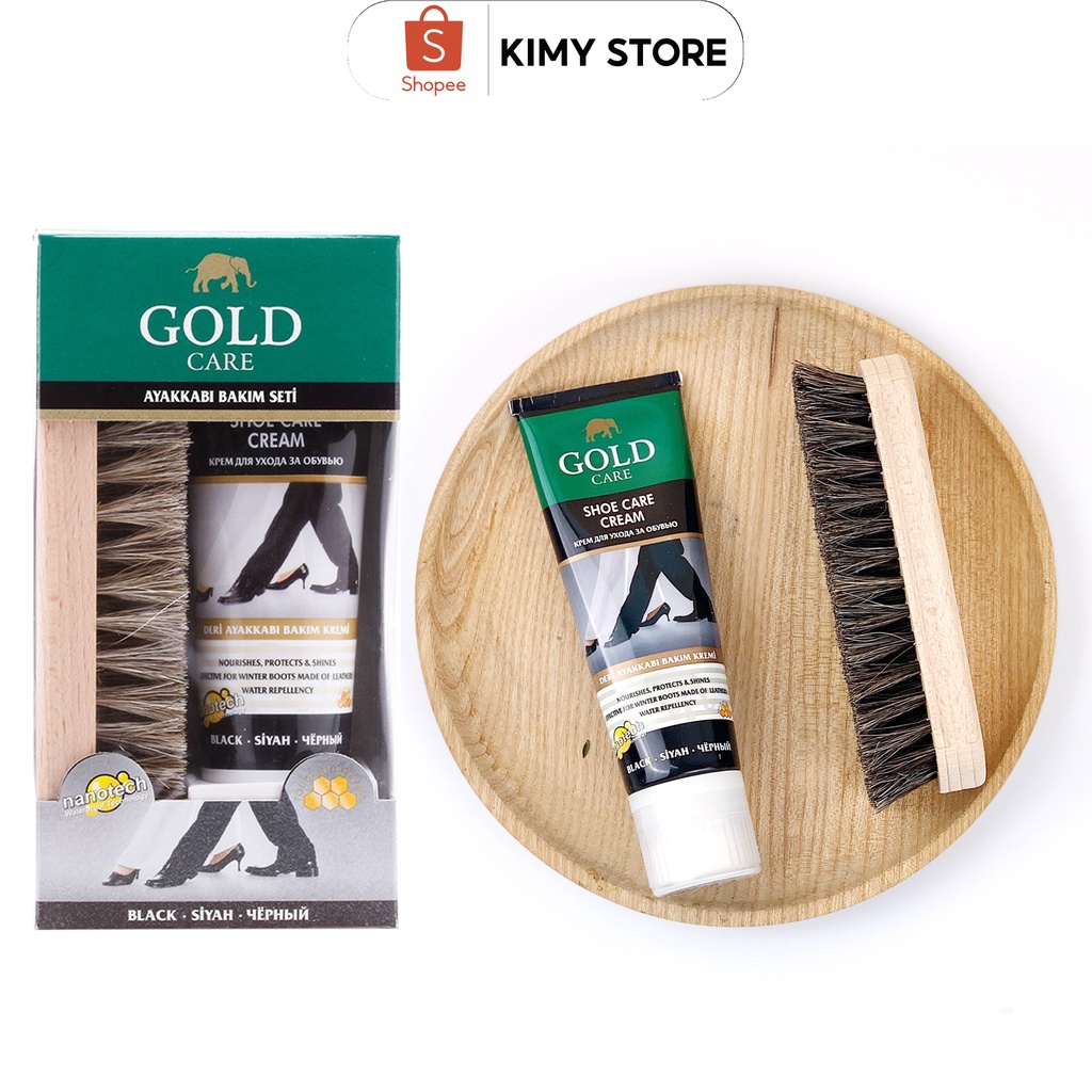 Bộ đánh giày cao cấp Goldcare gồm bàn chải lông ngựa  và xi đánh giày dạng tuýp kem - Hàng Thổ Nhĩ Kỳ