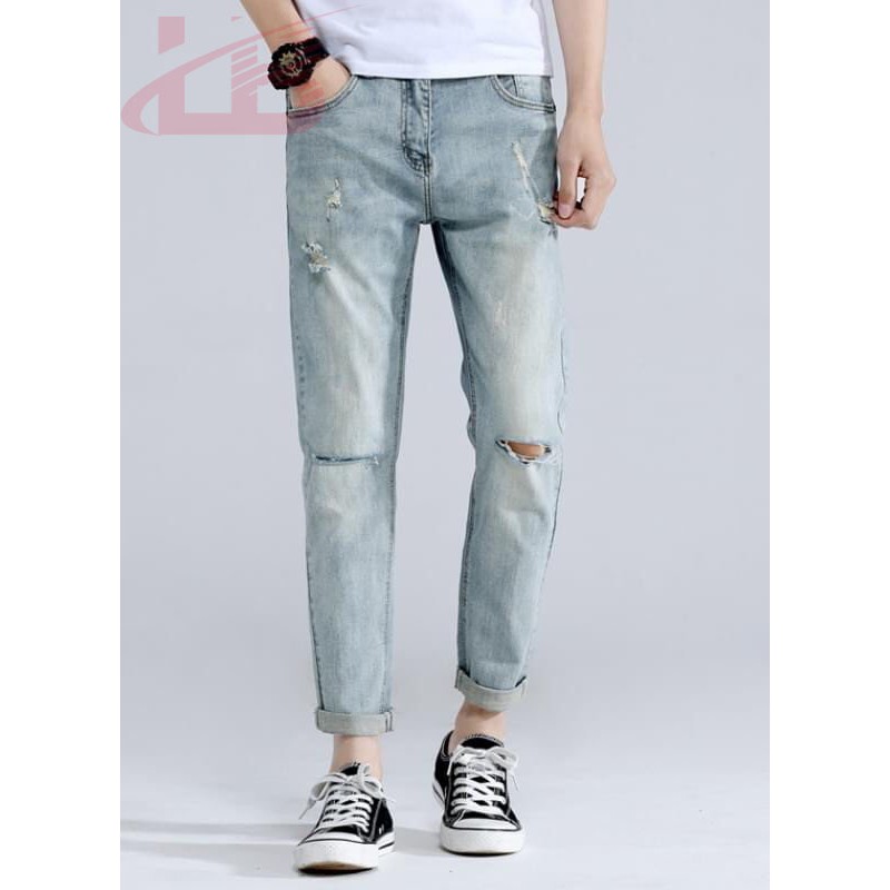 Quần jean nam co giãn rách gối cao cấp QJ1991, phom quần Skinny Fit jean, LB1990 Store