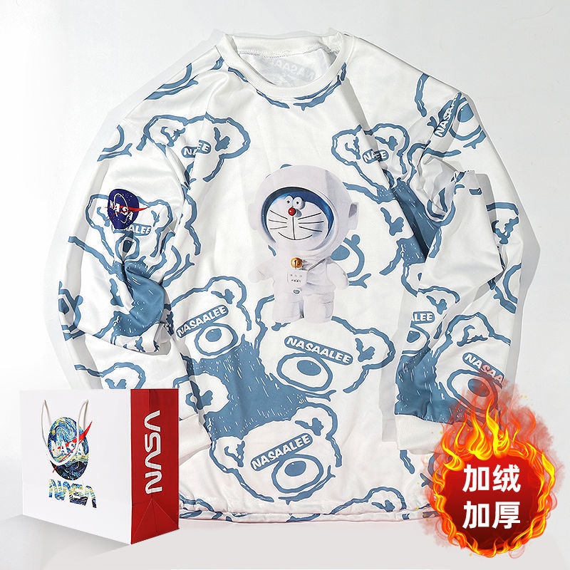 NASA Áo Thun Tay Dài Cổ Tròn In Hình Doraemon Phong Cách Hong Kong Thời Trang Thu Đông Cho Nam Và Nữ