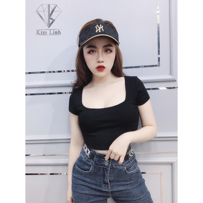 Áo croptop chất zip cổ vuông