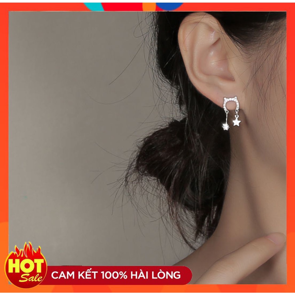 [CÓ SẴN] BÔNG TAI KHUYÊN TAI HÌNH ĐẦU MÈO SAO ĐÍNH ĐÁ TUA RUA XINH XẮN DỄ THƯƠNG HÀN QUỐC221BT041