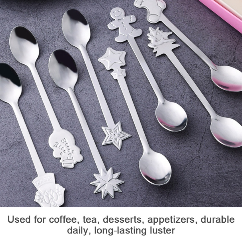 Set 4 Muỗng Cà Phê Bằng Thép Không Gỉ Họa Tiết Giáng Sinh