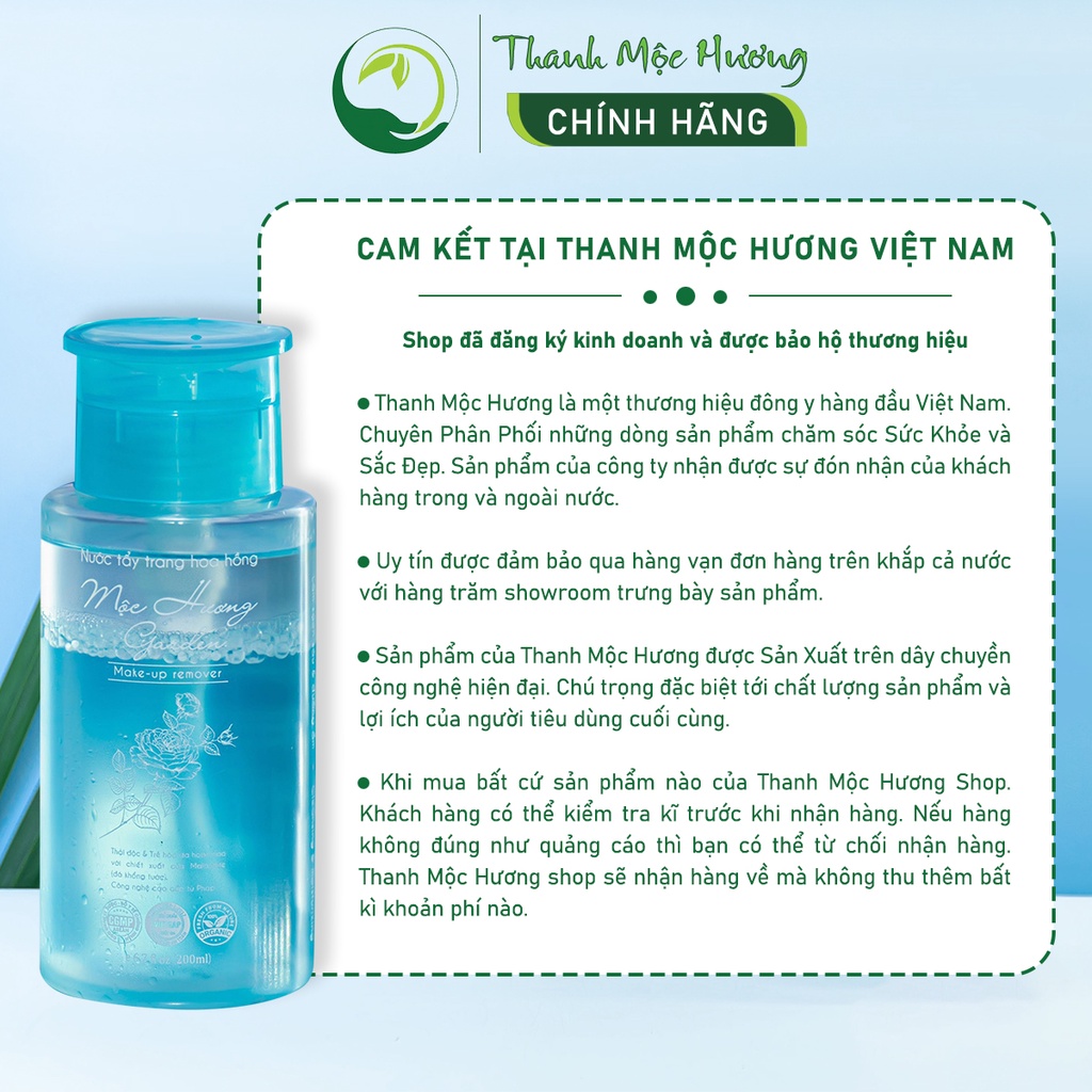 Nước tẩy trang hoa hồng Mộc Hương Garden Thanh Mộc Hương làm sạch dịu nhẹ 200ml