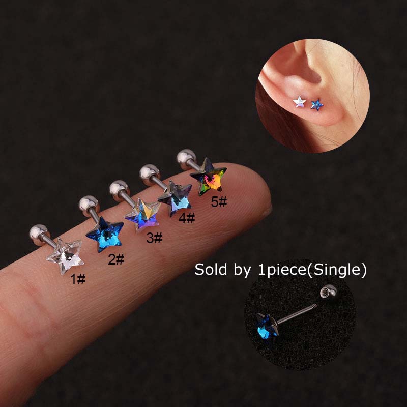 Khuyên Tai Hình Ngôi Sao Bằng Thép Không Gỉ 20g 6mm Thời Trang