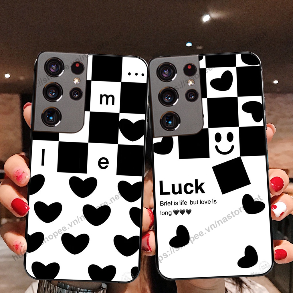 Ốp lưng Samsung S21 / S21 FE / S21 Plus / S21+ / S21 Ultra trái tim họa tiết caro, mikey họa tiết beabrick kaws cute