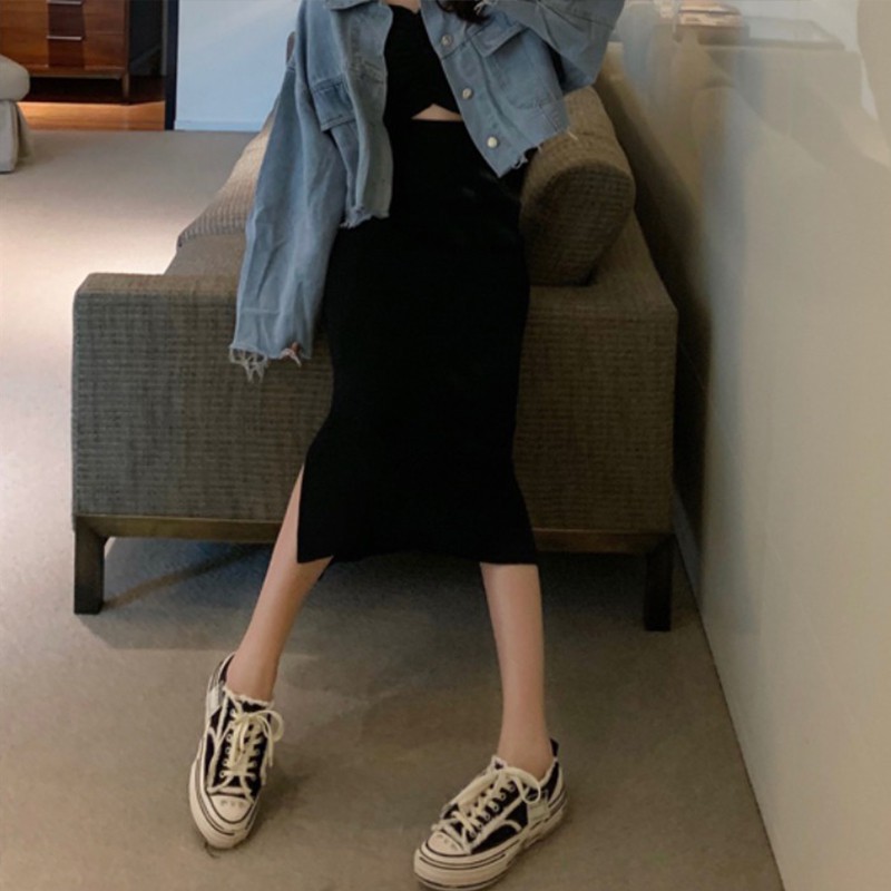 Chân Chân Váy Dệt Kim Dáng Chữ A Lưng Cao Xẻ Tà Thời Trang Cho Nữ | BigBuy360 - bigbuy360.vn