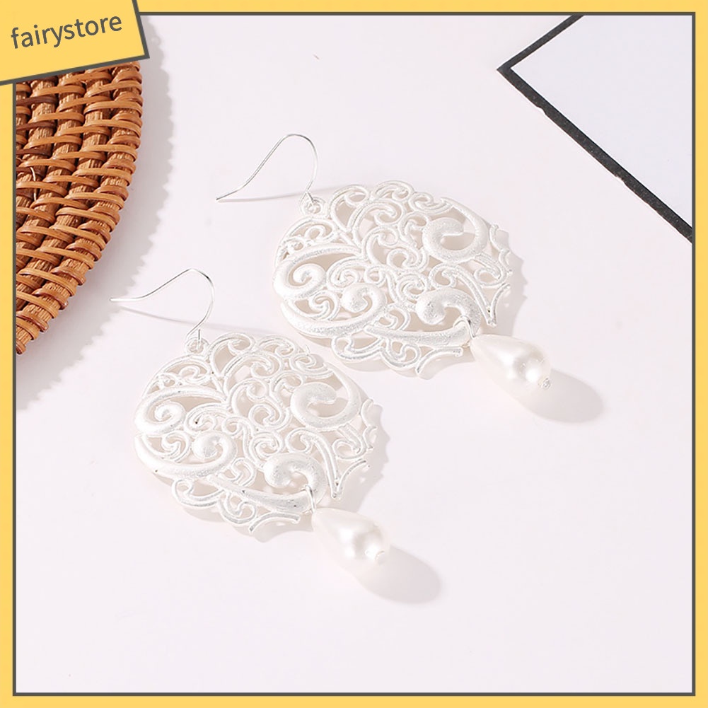 Khuyên Tai Nữ Hình Giọt Nước Đính Ngọc Trai Nhân Tạo Thời Trang