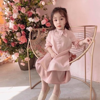 ÁO DÀI CÁCH TÂN CHO BÉ_ tay bồng cổ nơ