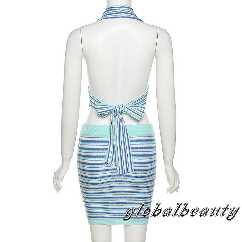 Set Áo Croptop Dệt Kim Cổ Chữ V + Chân Váy Mini Thời Trang Cho Nữ