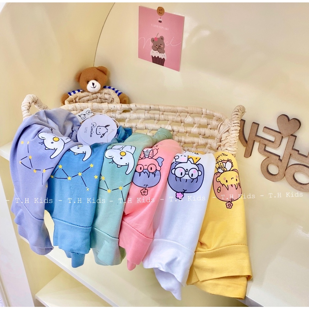Áo dài tay thun lạnh cổ 3p in hình cute cho bé Rimino