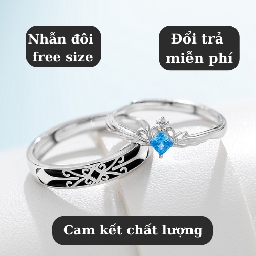 Nhẫn đôi nam nữ MẠ BẠC mẫu MỚI NHẤT Free Size kiểu dáng uyên ương - Nhẫn Đôi King &amp; Queen