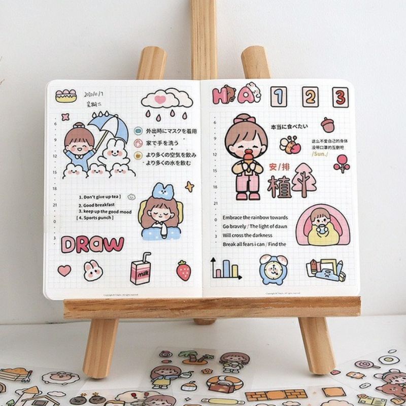 Sticker hình dán trang trí sổ, ly...hình hoạt hình dễ thương