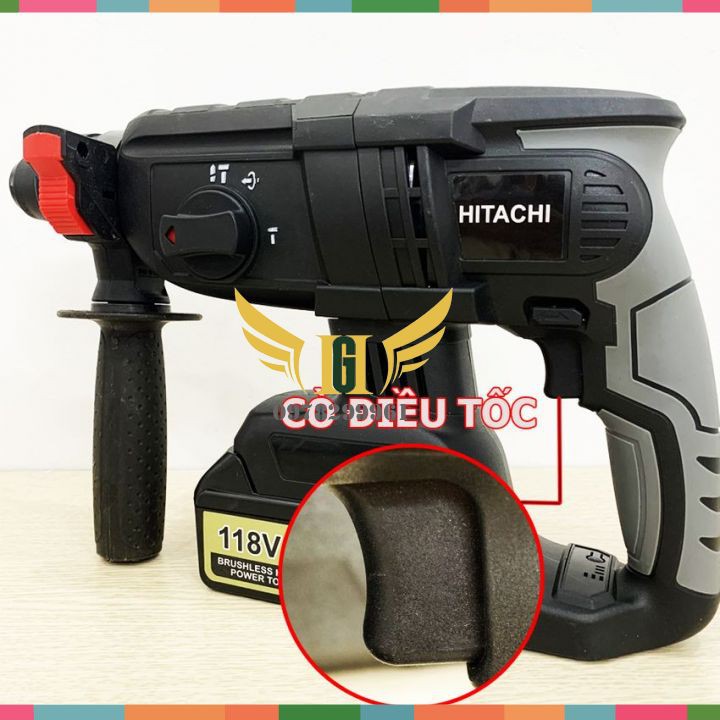 Máy Khoan Đục Bê Tông Hitachi 118V, không chổi than 2 Pin+Tặng Mũi Khoan Đục Như Hình