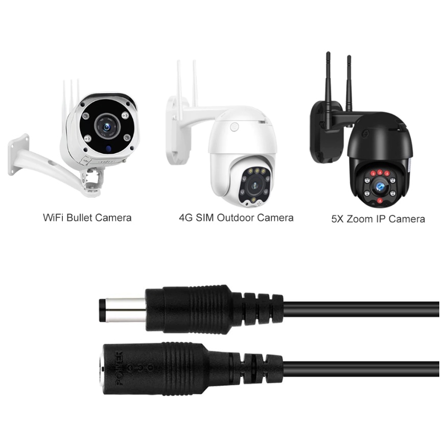 Dây Cáp Nối Dài Dc 1M 1.5M 3M 5M  2.1mm x 5.5mm 12V Cho Dây Đèn LED Camera CCTV