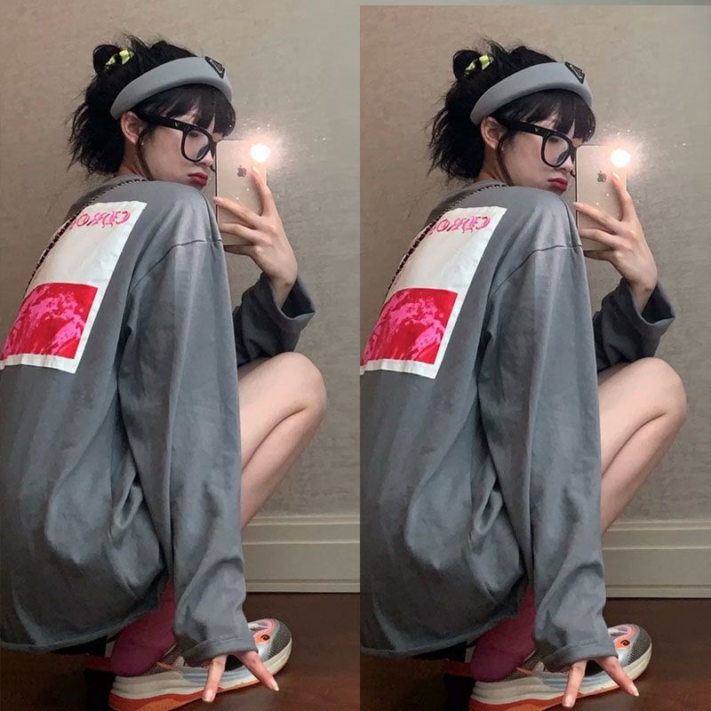 Áo Thun Tay Dài Dáng Rộng In Họa Tiết Hoa Phong Cách Hàn Quốc Thời Trang Xuân Hè Cho Nữ