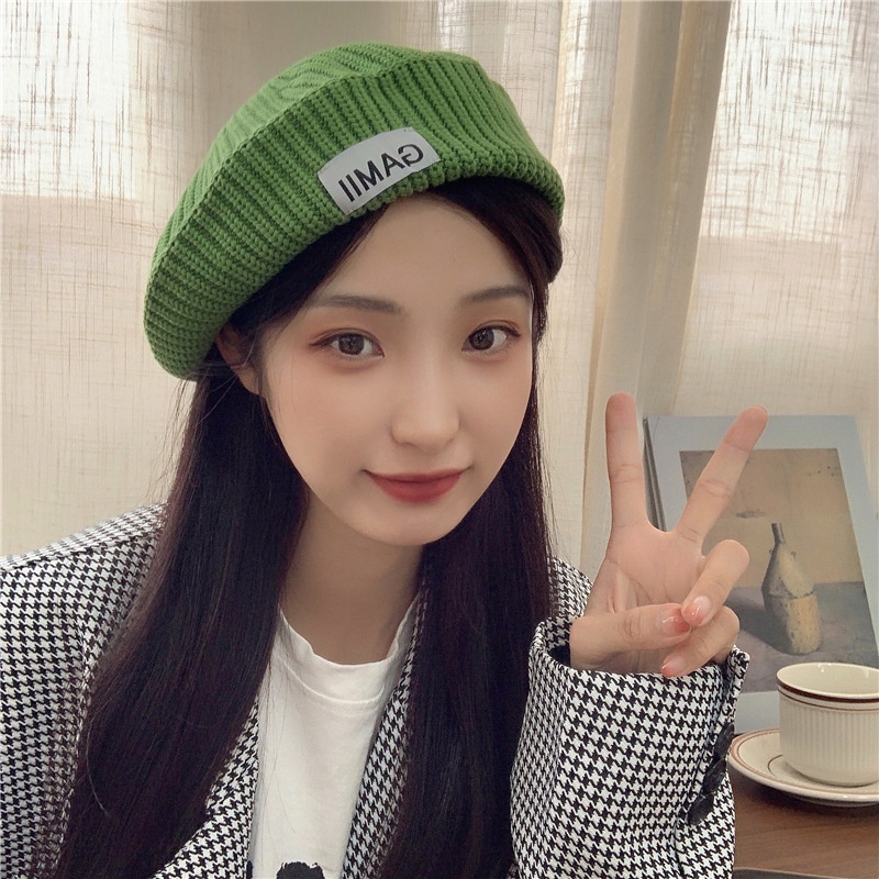 Mũ Beret Dệt Kim Màu Trơn Giữ Ấm Mùa Thu Đông Thời Trang Vintage Đường Phố Cho Nữ