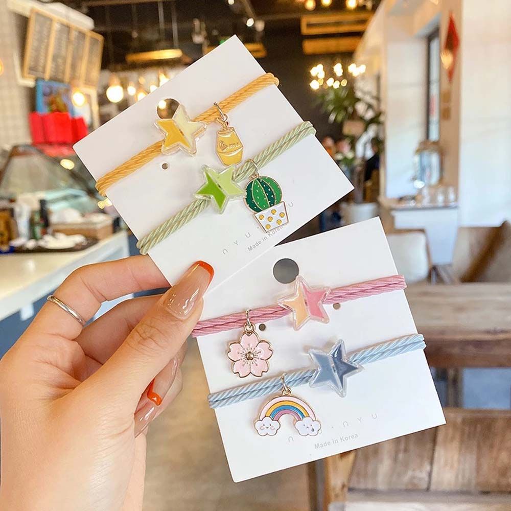 Vòng tay cao su mặt hình ngôi sao màu cầu vồng đa năng cho cặp đôi