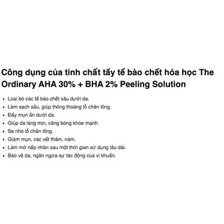 (Bill Hãng) Tẩy da chết hóa học The Ordinary AHA 30% + BHA 2% Peeling Solution