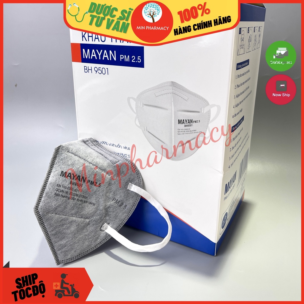 Khẩu Trang MAYAN N95 cao cấp đạt tiêu chuẩn chất lượng PM2.5 BH9501 (túi 2 cái) - Minpharmacy