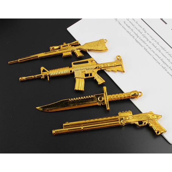 Đồ chơi mô hình mini súng AK vàng có chỗ để móc móc khoá