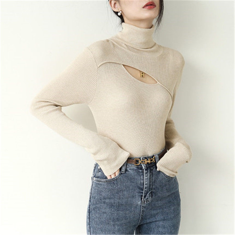 Áo len cổ cao tay dài mềm mại thời trang thu đông