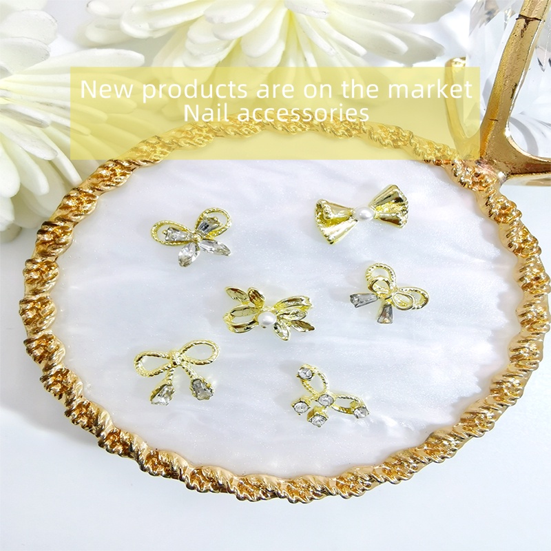 Hàng Có Sẵn Nhãn Dán Trang Trí Móng Tay Bằng Hợp Kim Cao Cấp Phong Cách Nhật Bản Ins Sang Trọng Ánh Sáng Thần Tiên Đính Kim Cương Ngọc Trai Kim C