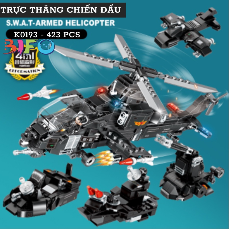 Bộ đồ chơi lắp ráp xe Cảnh Sát đội đặc nhiệm SWAT lắp ghép mô hình Robot và Máy Bay