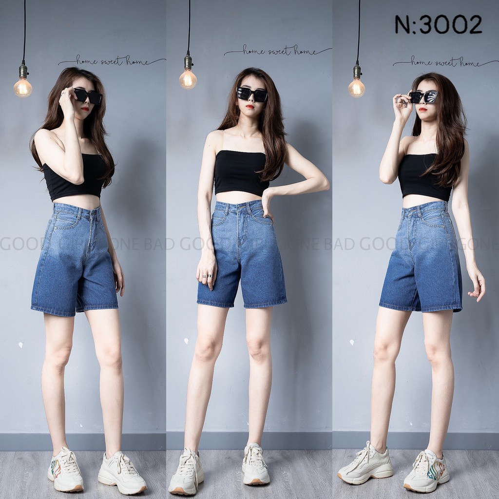 Quần Jean Lửng Loang Màu Lưng Cao , Quần Bò Trơn Shop ST Jeans