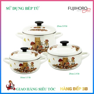 Bộ 3 nồi thép tráng Men Fujihoro Gấu Nâu FTCV-3 - Bảo hành chính hãng 2 năm