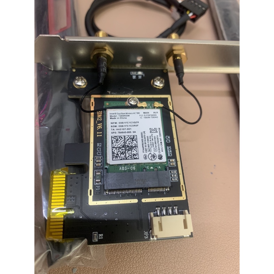 Card thu Wifi 2 băng tần, Intel AC 7260/ 8260 Bluethooth 4.2- 2 anten Asus 10db