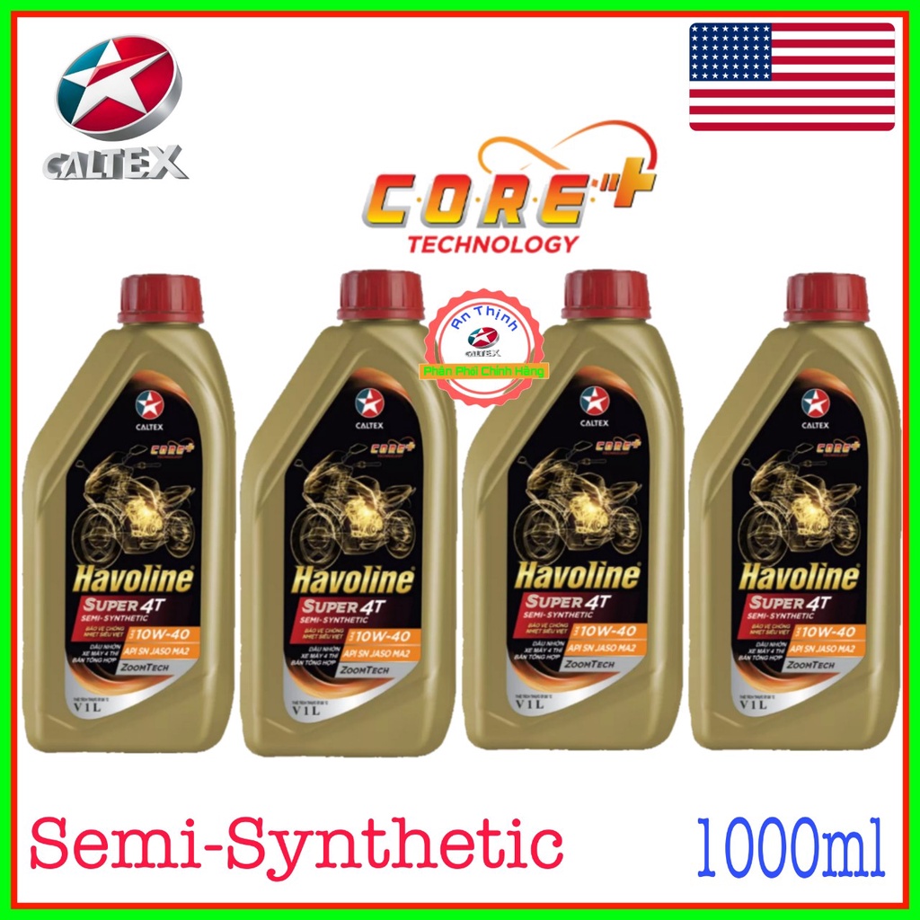 Nhớt Xe Số Và Côn Tay CAITEX HAVOLINE SUPER 4T 5W40 1L 100% Tổng Hợp-FullySynthetic- Và 10W40-Bán Tổng Hợp