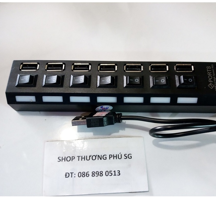 Bộ chia cổng USB: Hub USB 2.0 chia 1 ra 7 Port - Dạng ổ cắm điện có công tắc riêng
