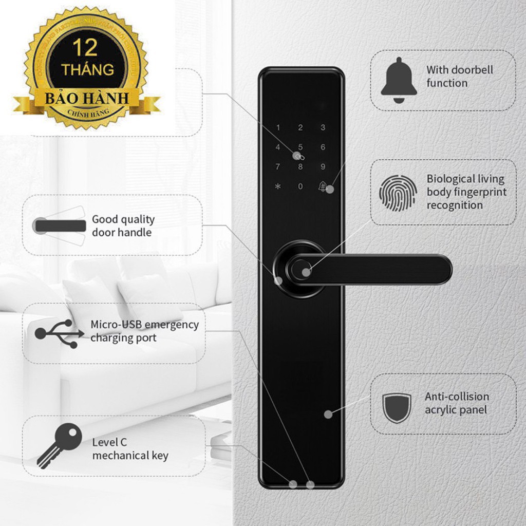 Khóa vân tay thông minh Tuya S2 + chuông cửa