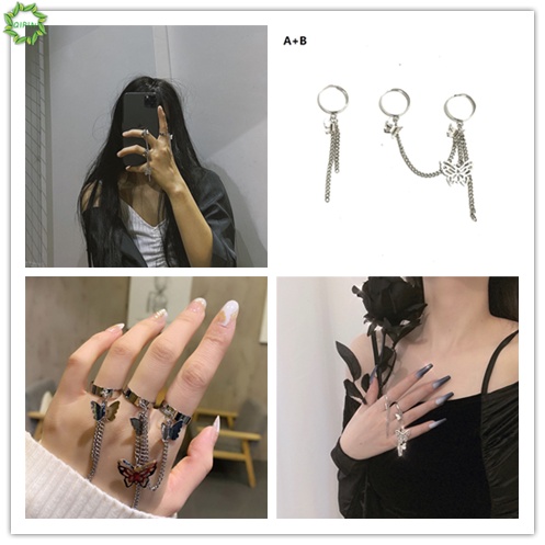 Bộ 3 Nhẫn Đeo Ngón Tay Nhiều Lớp Họa Tiết Bướm Phong Cách Vintage