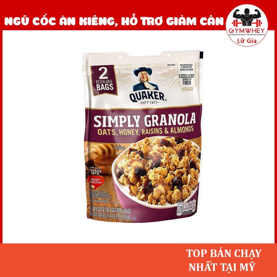 [GIÁ TỐT NHẤT] Ngũ Cốc Granola Mật Ong Hạnh Nhân Nho Khô Ăn Liền Yến Mạch Quaker Simply Granola Raisins Almonds 2lbs