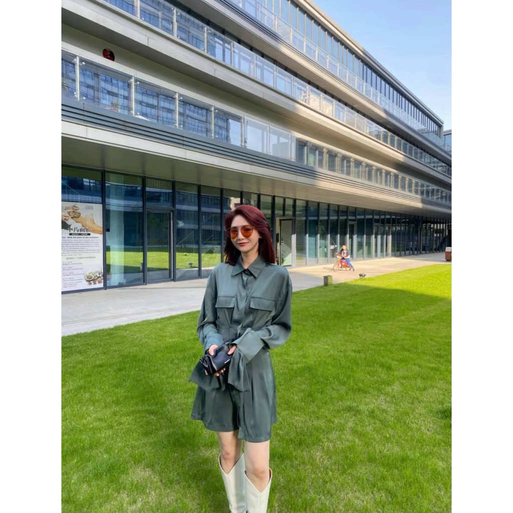 Đầm Sơ Mi,Váy Sơ Mi Thắt Eo Phong Cách Pháp Cho Nữ