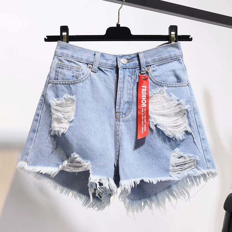 Quần Short Denim Lưng Cao Phối Rách Màu Trắng Thời Trang Mùa Hè Hàn Quốc Mới 2020 Cho Nữ