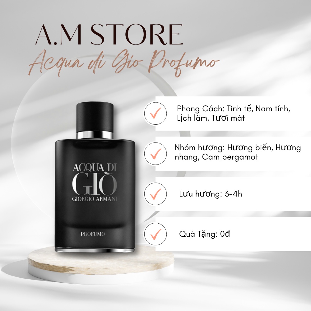 Nước hoa nam Aqua Di Giò dầu thơm nam tính Giò Đen Profumo 100ml lưu hương lâu mạnh mẽ cuốn hút