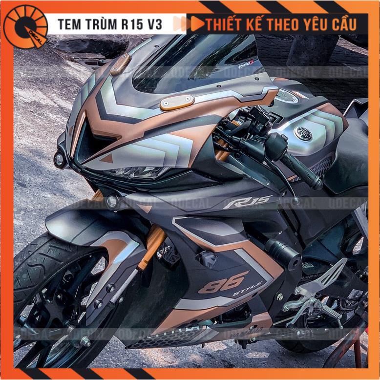 Tem trùm R15V3 robotech đen bạc vàng đồng thiết kế theo yêu cầu decal 3 lớp