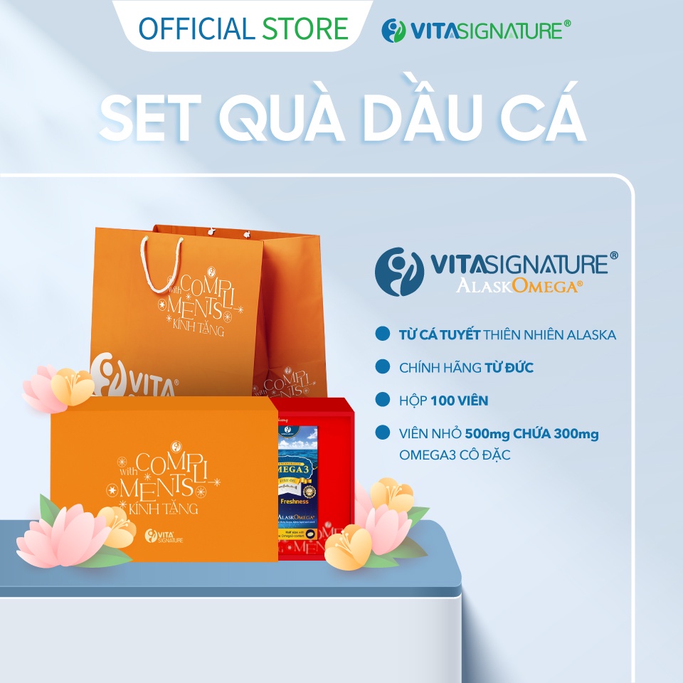 Set Quà Sang Trọng Sức Khoẻ Combo 2 Hộp Dầu Cá Tươi VitaSignature Alask Omega 3 Chính Hãng Đức 60 Viên