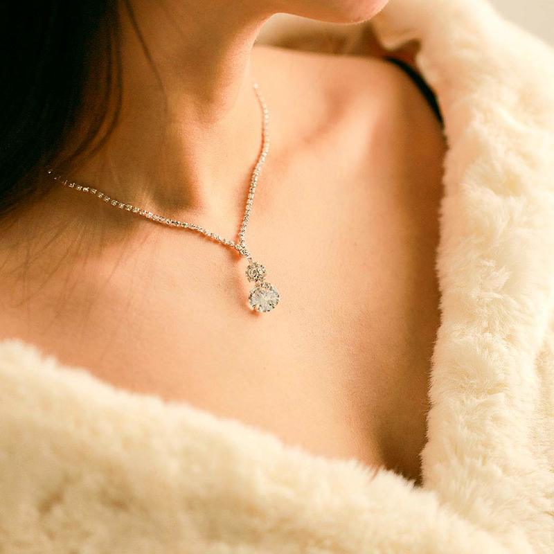 Bộ Dây Chuyền + Bông Tai Hình Hoa Đính Đá Lấp Lánh