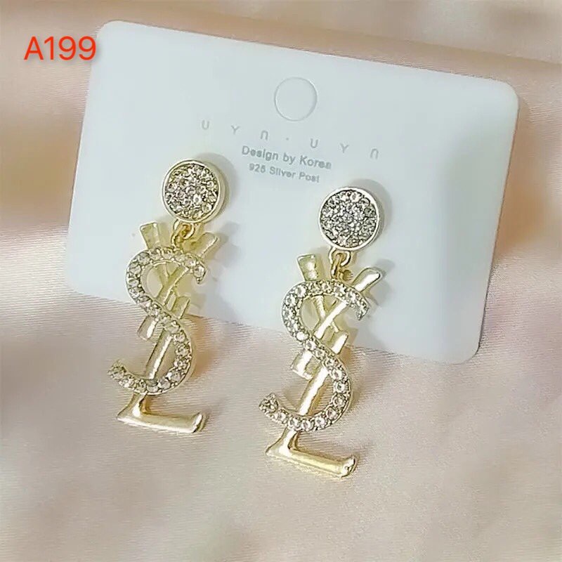 Khuyên Tai Tròn Khắc Chữ YSL Thời Trang Cho Nữ